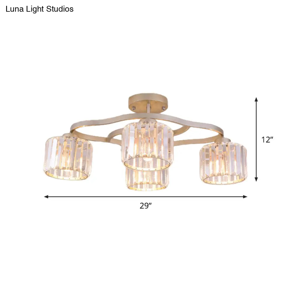 Modern Gold Crystal Shade Semi Flush Mount Ceiling Lamp For Dining Room (4/6-Bulb)