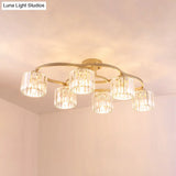 Modern Gold Crystal Shade Semi Flush Mount Ceiling Lamp For Dining Room (4/6-Bulb)
