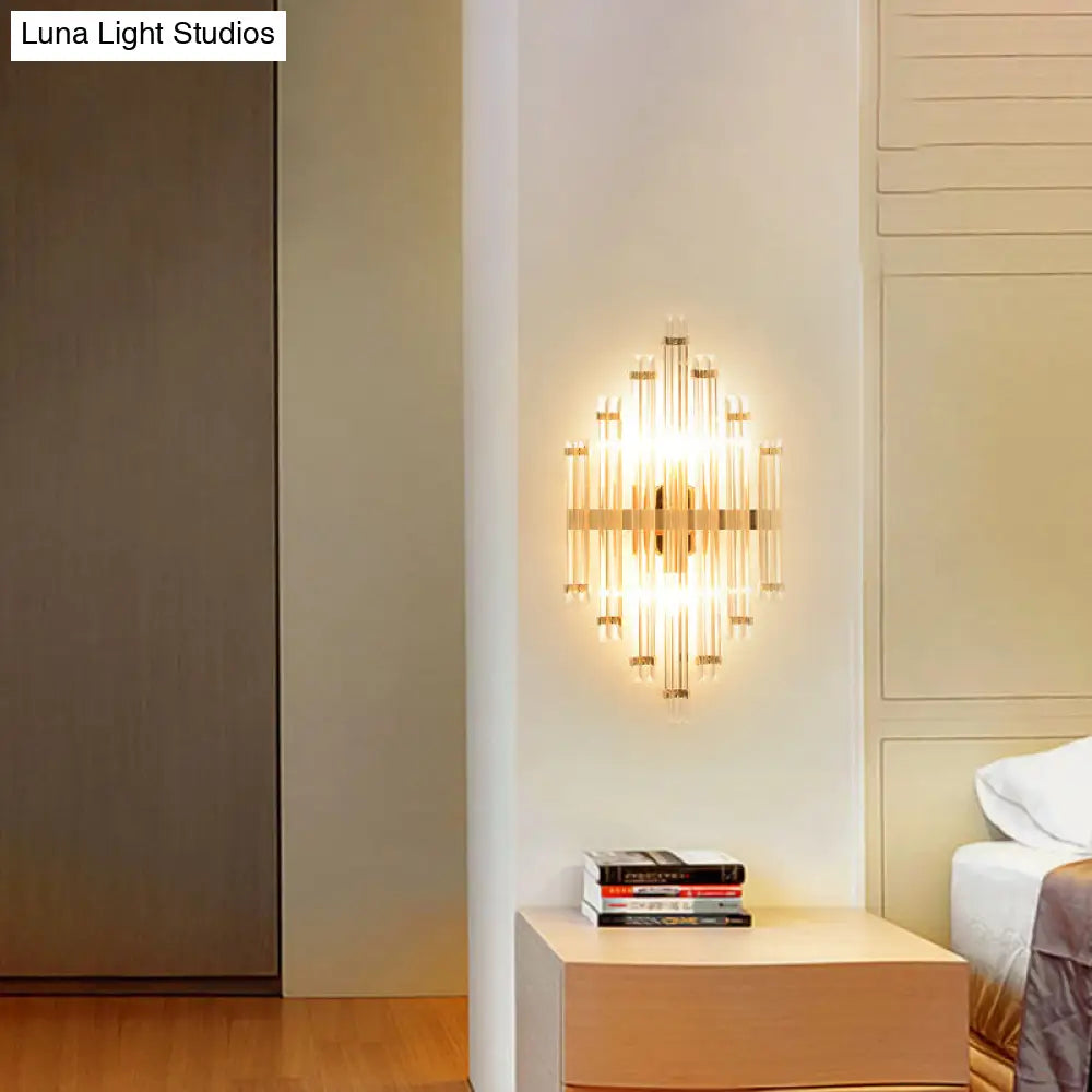 Modern Gold Crystal Wall Mounted Lamp - Prismatic 2-Light Sconce For Living Room