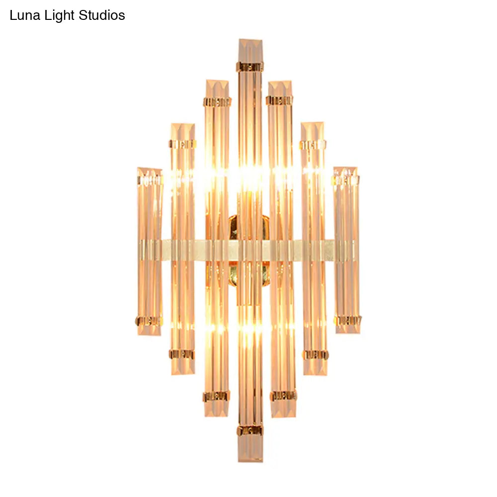 Modern Gold Crystal Wall Mounted Lamp - Prismatic 2-Light Sconce For Living Room