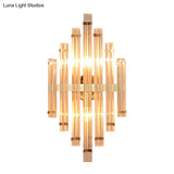 Modern Gold Crystal Wall Mounted Lamp - Prismatic 2-Light Sconce For Living Room