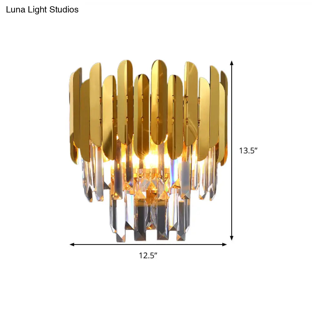 Modern Gold Crystal Wall Sconce: 3-Light Flush Lamp For Corridor