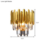 Modern Gold Crystal Wall Sconce: 3-Light Flush Lamp For Corridor