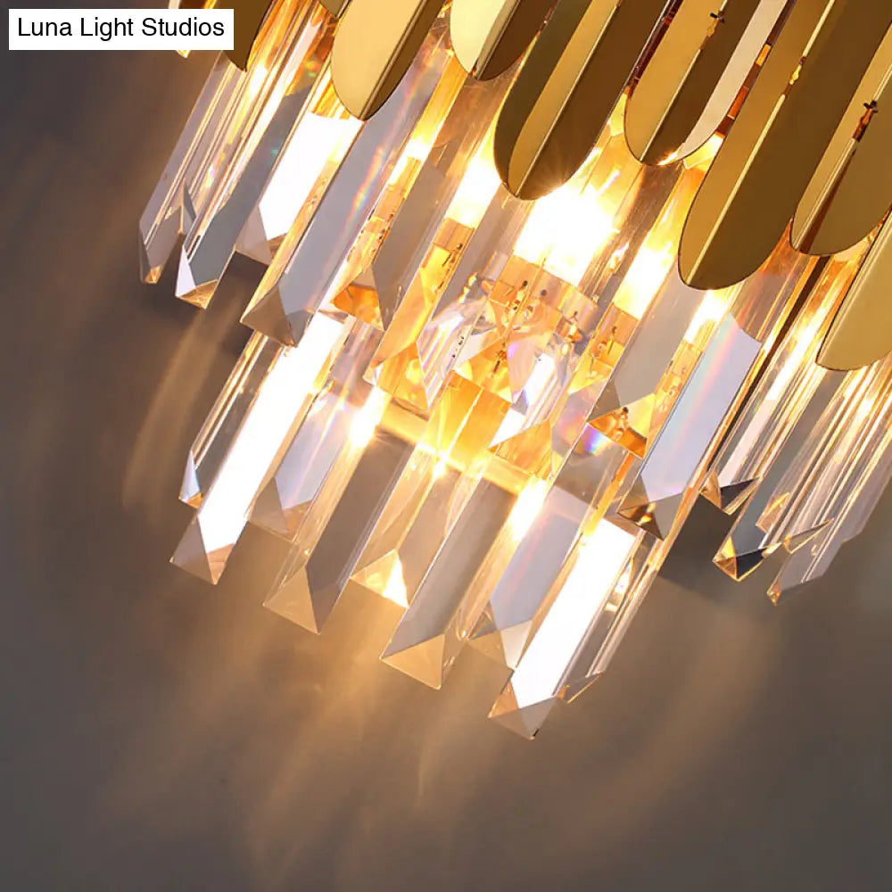 Modern Gold Crystal Wall Sconce: 3-Light Flush Lamp For Corridor