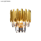 Modern Gold Crystal Wall Sconce: 3-Light Flush Lamp For Corridor