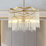 Modern Gold Crystal Wavy Chandelier With Tubular Hanging Metal Frame - 8 Heads