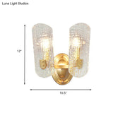 Modern Gold Curved Wall Mount Sconce With Clear Water Glass - 1/2 Lights For Living Room