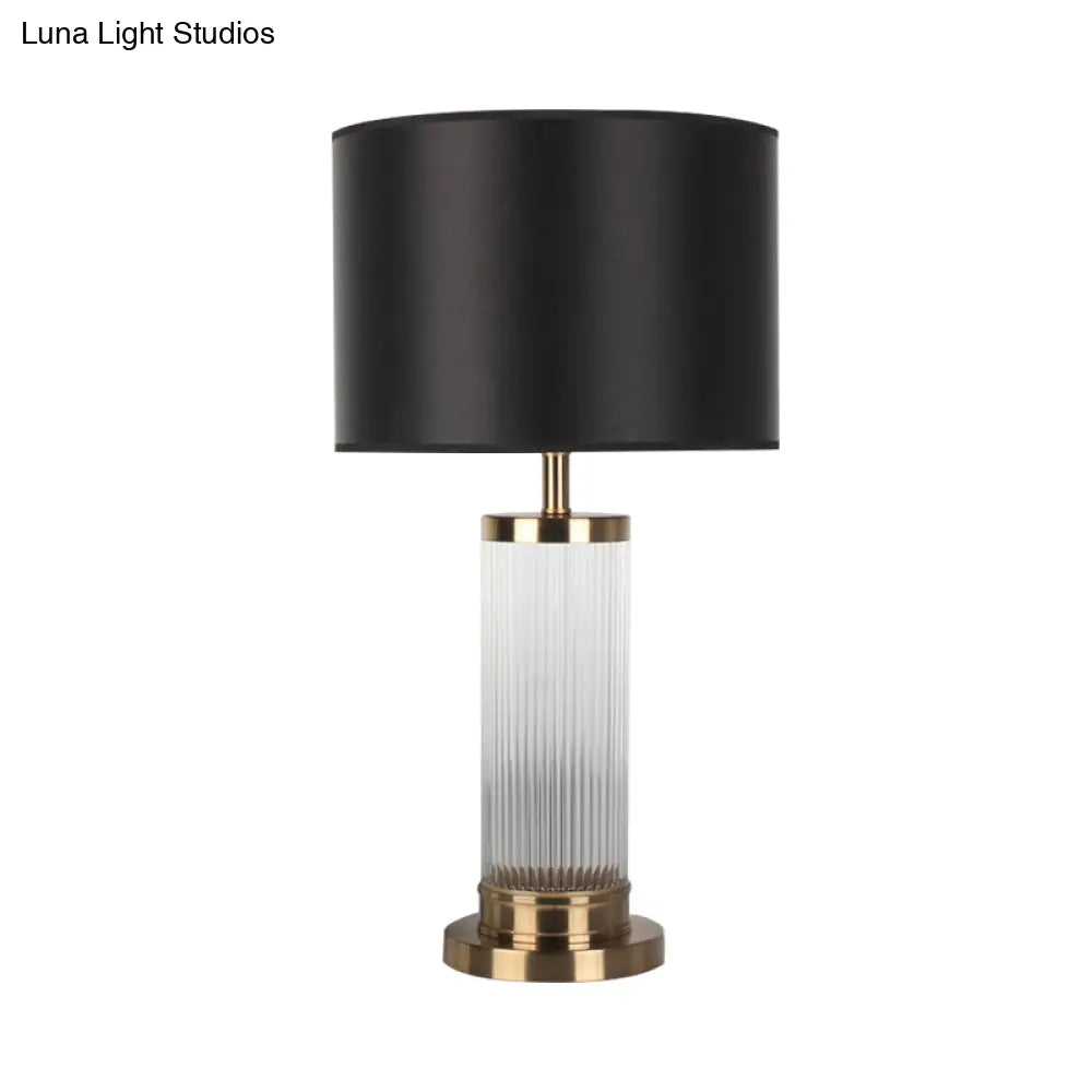 Modern Gold Cylindrical Nightstand Lamp With Hand-Cut Crystal: Ideal For Reading Books