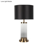 Modern Gold Cylindrical Nightstand Lamp With Hand-Cut Crystal: Ideal For Reading Books