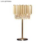 Modern Gold Cylindrical Table Lamp With Faceted Crystal - Small Desk Light 1 Head