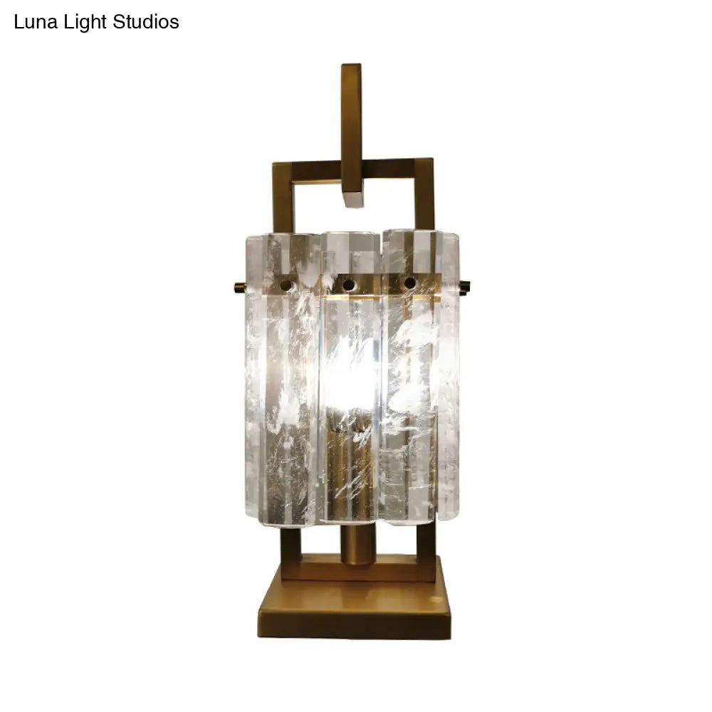 Modern Gold Desk Lamp With Beveled Crystal - Perfect Nightstand Light For Bedroom