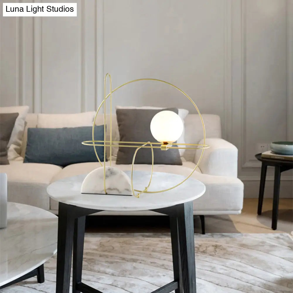 Modern Gold Desk Lamp With Glass Shade - Round Metal Base 1 Head