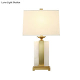 Modern Gold Desk Lamp With Trapezoid Fabric Shade - Bedroom/Table Night Light