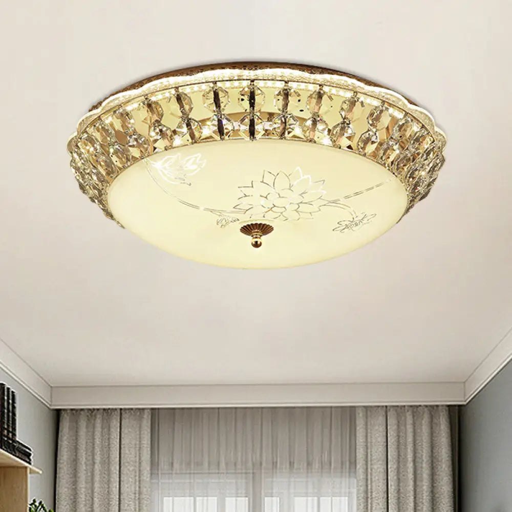 Modern Gold Dome Led Flush - Mount Crystal Light Fixture - Contemporary & Elegant Ceiling Lamp
