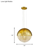 Modern Gold Dome Led Pendant Light With Beveled Crystal Suspension For Dining Room