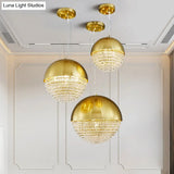 Modern Gold Dome Led Pendant Light With Beveled Crystal Suspension For Dining Room