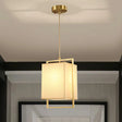 Modern Gold Drop Pendant Light With Rectangular Fabric Shade For Bedroom