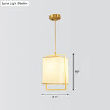 Modern Gold Drop Pendant Light With Rectangular Fabric Shade For Bedroom