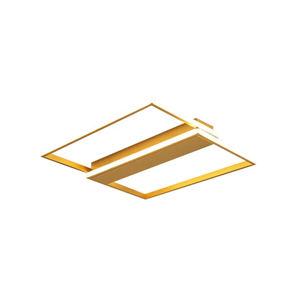 Modern Gold Dual Rectangle Frame Led Flush Ceiling Light - 16/19.5 Width