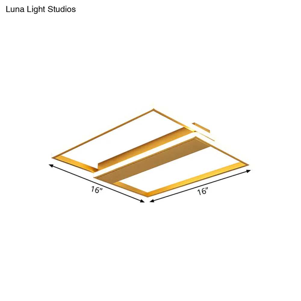 Modern Gold Dual Rectangle Frame Led Flush Ceiling Light - 16’/19.5’ Width