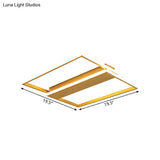 Modern Gold Dual Rectangle Frame Led Flush Ceiling Light - 16’/19.5’ Width