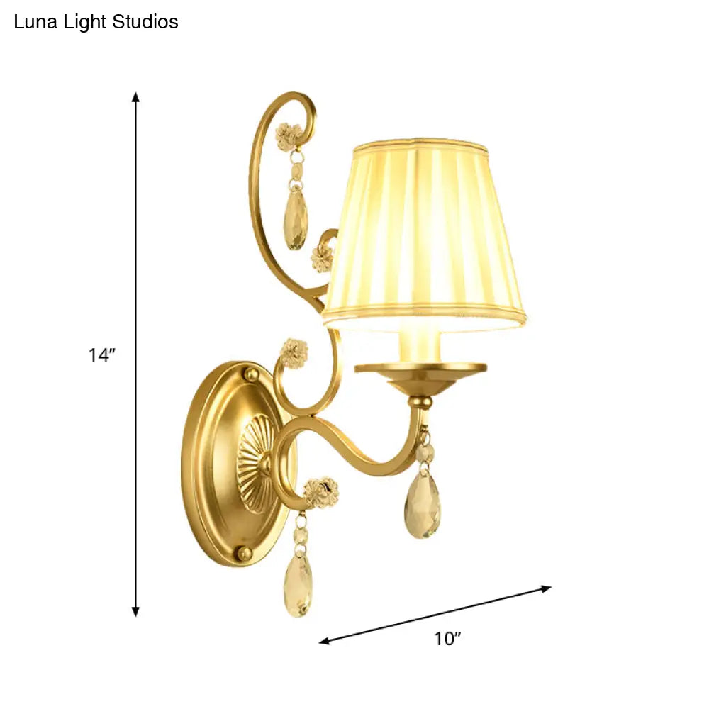 Modern Gold Fabric Wall Sconce - Tapered Surface Design Bedroom Light Fixture
