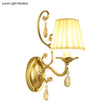 Modern Gold Fabric Wall Sconce - Tapered Surface Design Bedroom Light Fixture