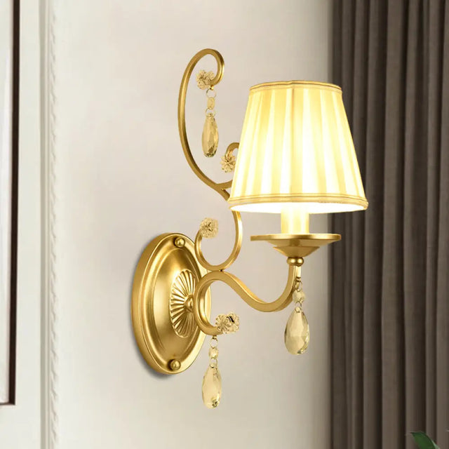 Modern Gold Fabric Wall Sconce - Tapered Surface Design Bedroom Light Fixture