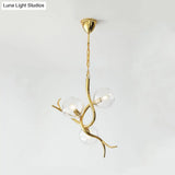 Modern Gold Finish Branch Pendant Chandelier - Clear Glass Led Ceiling Light (3 Heads)