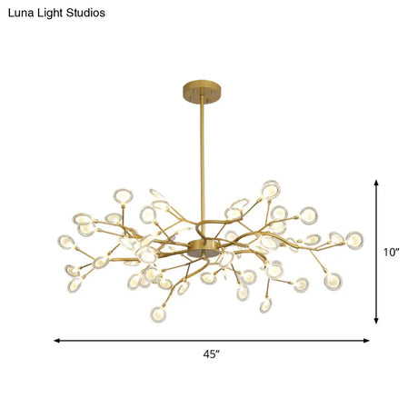 Modern Gold Finish Chandelier With Branch Arm Pendant - Multi-Light Metal Ceiling Fixture