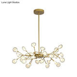 Modern Gold Finish Chandelier With Branch Arm Pendant - Multi-Light Metal Ceiling Fixture