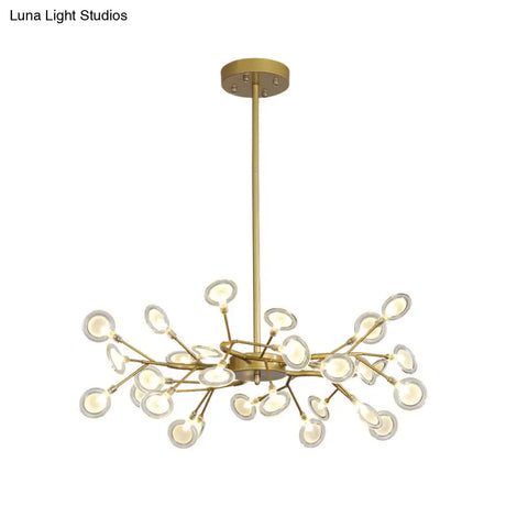 Modern Gold Finish Chandelier With Branch Arm Pendant - Multi-Light Metal Ceiling Fixture