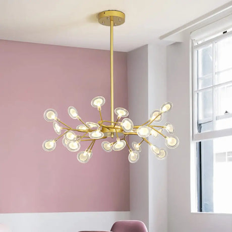 Modern Gold Finish Chandelier With Branch Arm Pendant - Multi-Light Metal Ceiling Fixture 30 /