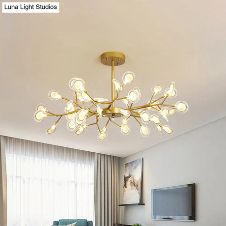 Modern Gold Finish Chandelier With Branch Arm Pendant - Multi-Light Metal Ceiling Fixture