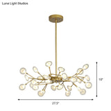 Modern Gold Finish Chandelier With Branch Arm Pendant - Multi-Light Metal Ceiling Fixture