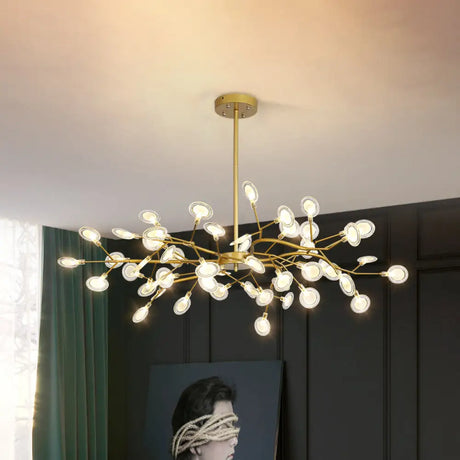 Modern Gold Finish Chandelier With Branch Arm Pendant - Multi-Light Metal Ceiling Fixture 54 /
