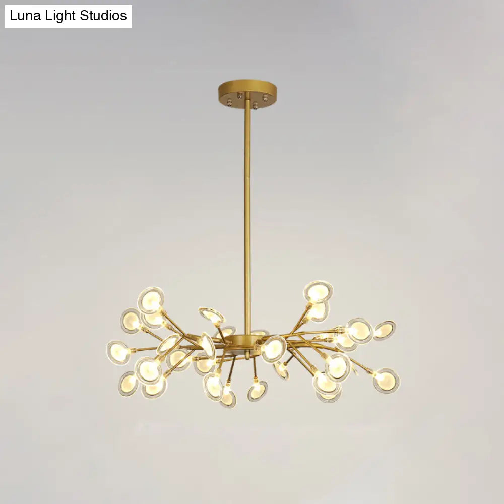 Modern Gold Finish Chandelier With Branch Arm Pendant - Multi-Light Metal Ceiling Fixture