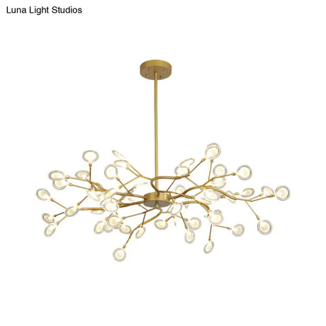 Modern Gold Finish Chandelier With Branch Arm Pendant - Multi-Light Metal Ceiling Fixture