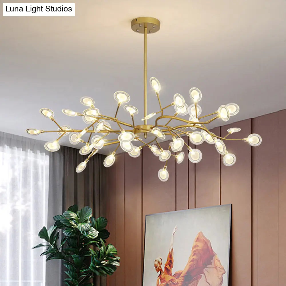 Modern Gold Finish Chandelier With Branch Arm Pendant - Multi-Light Metal Ceiling Fixture
