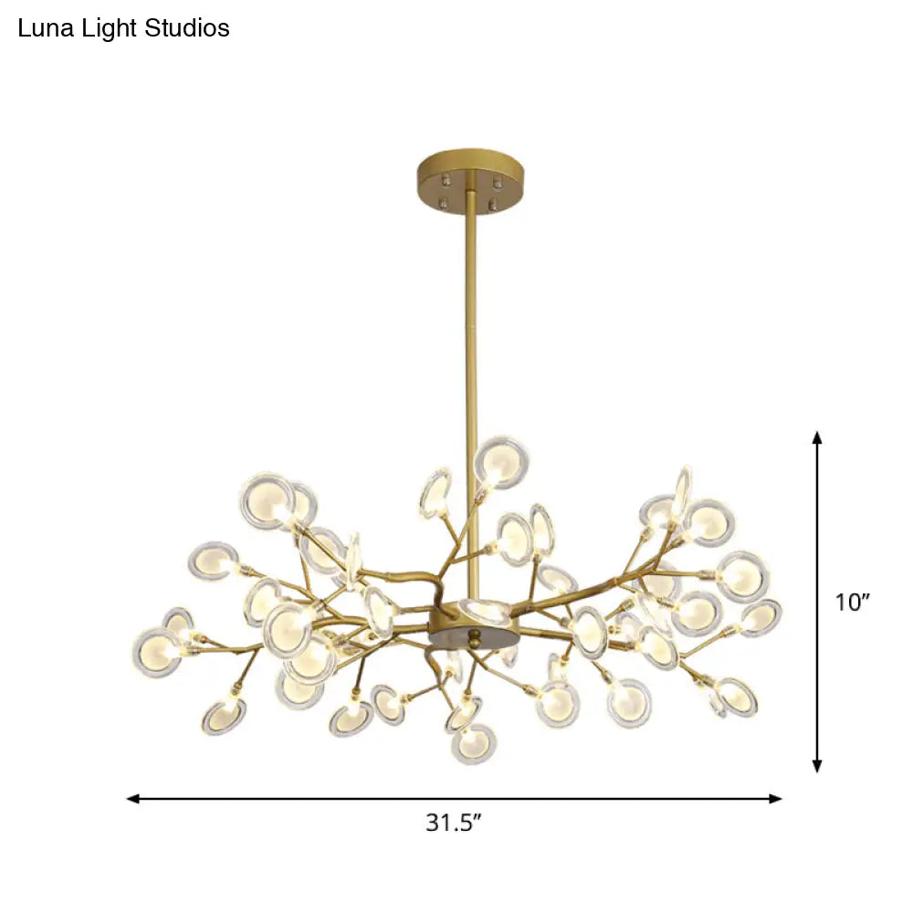 Modern Gold Finish Chandelier With Branch Arm Pendant - Multi-Light Metal Ceiling Fixture
