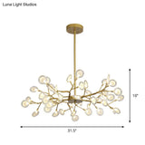 Modern Gold Finish Chandelier With Branch Arm Pendant - Multi-Light Metal Ceiling Fixture