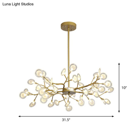 Modern Gold Finish Chandelier With Branch Arm Pendant - Multi-Light Metal Ceiling Fixture
