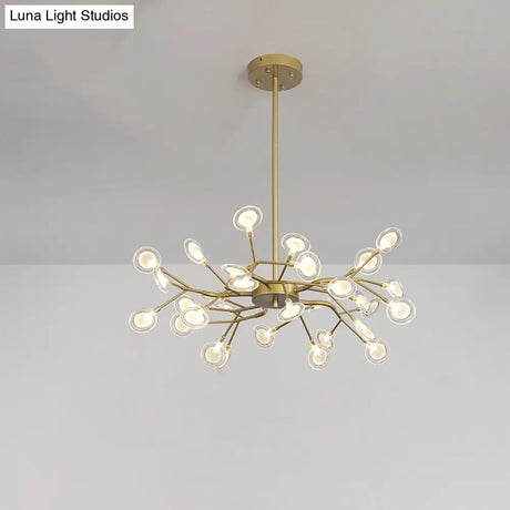 Modern Gold Finish Chandelier With Branch Arm Pendant - Multi-Light Metal Ceiling Fixture