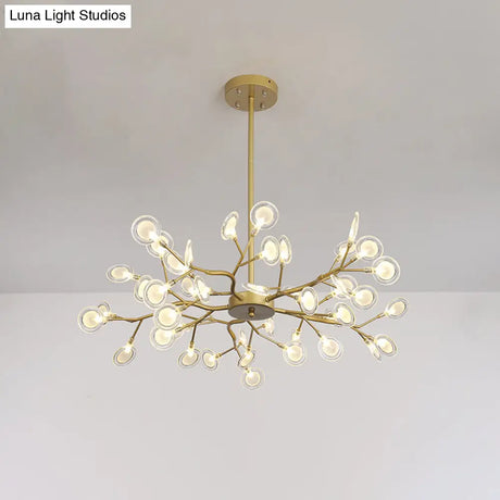 Modern Gold Finish Chandelier With Branch Arm Pendant - Multi-Light Metal Ceiling Fixture