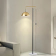 Modern Gold Finish Floor Lamp With Reading Light & Domed Metal Shade