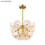 Modern Gold Finish Hanging Chandelier With Clear Glass Discs Triple Light Pendant Lamp