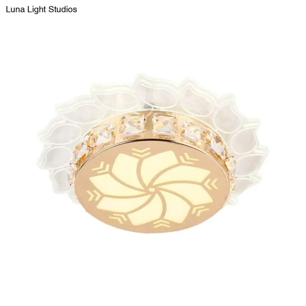 Modern Gold Finish Led Ceiling Lamp With Clear Crystal Cherry Blossom Design And Multi - Color