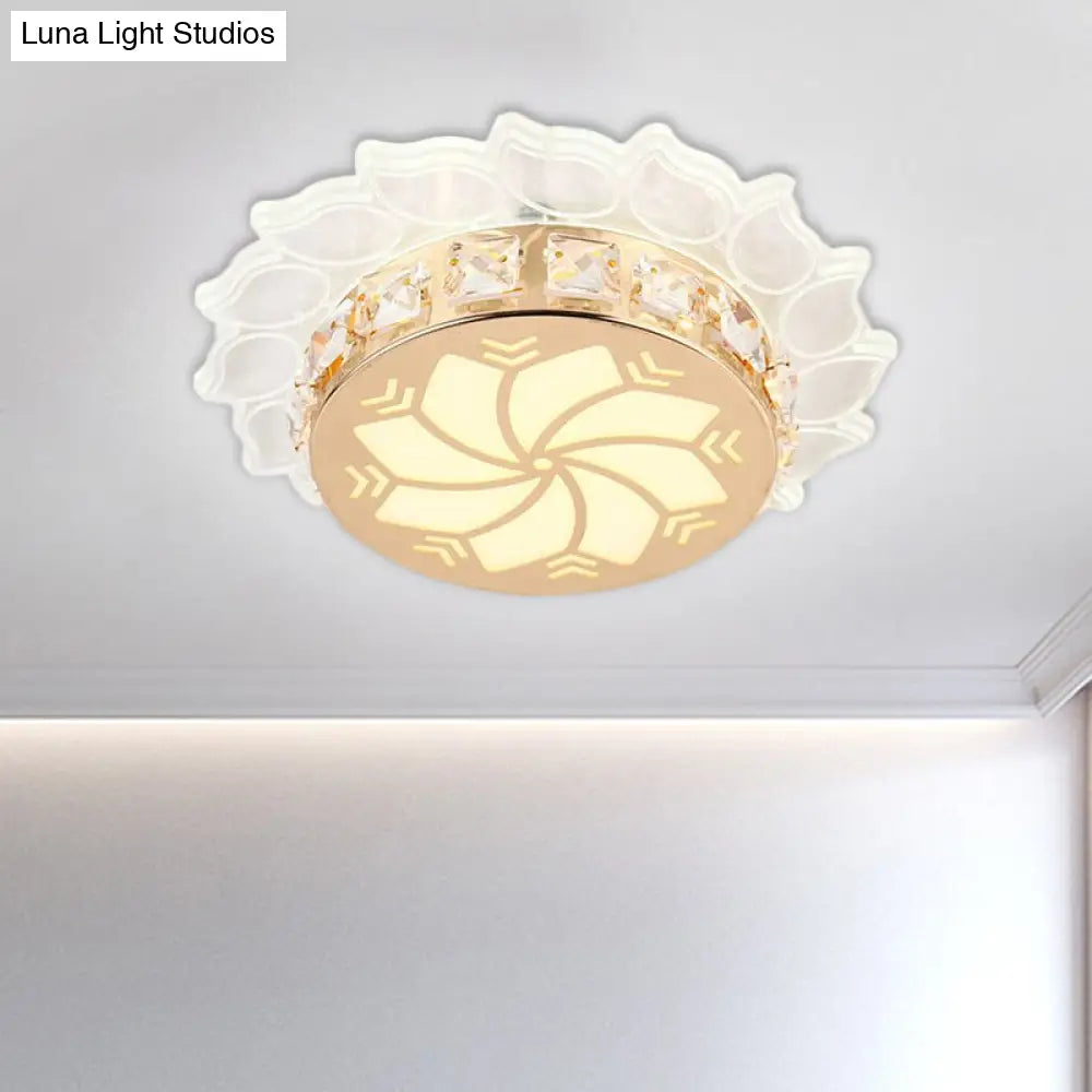 Modern Gold Finish Led Ceiling Lamp With Clear Crystal Cherry Blossom Design And Multi - Color