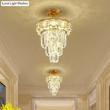 Modern Gold Finish Led Crystal Block Ceiling Lamp - Semi Mount Lighting