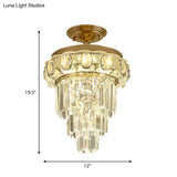 Modern Gold Finish Led Crystal Block Ceiling Lamp - Semi Mount Lighting